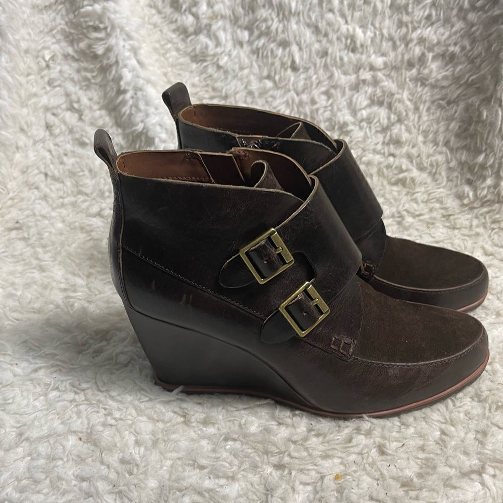 Kork Ease Honska Ankle Boots Leather Brown Wedge Size 7.5M